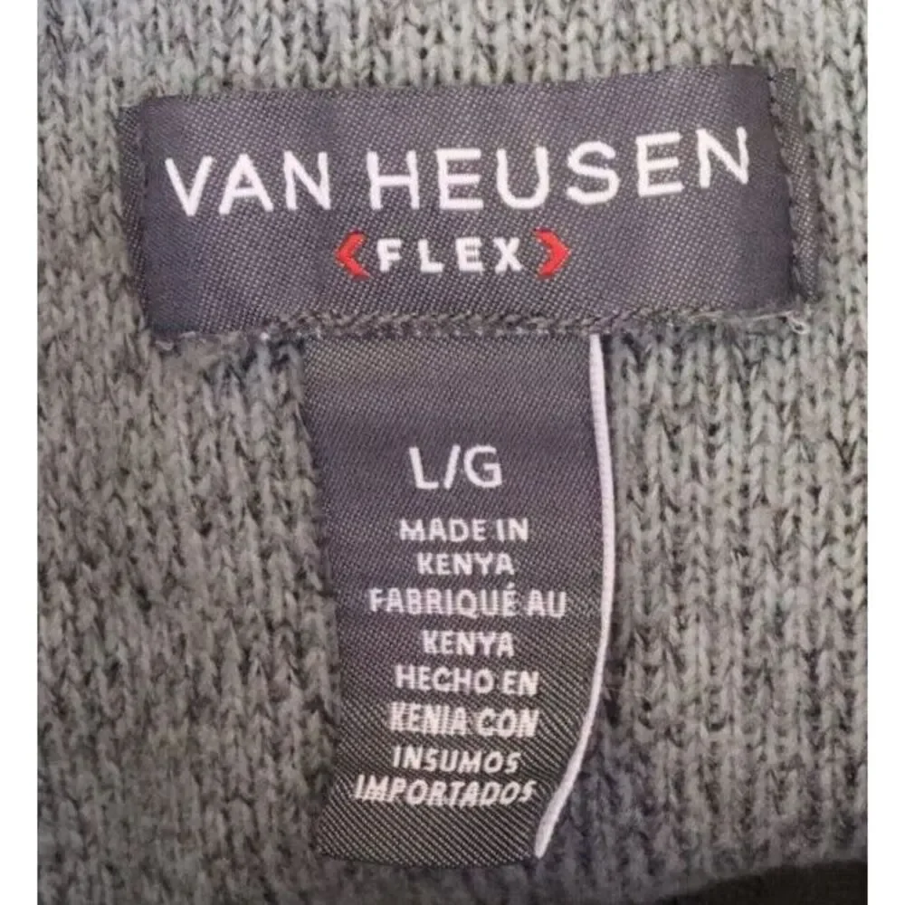 Van Heusen Flex Pullover Sweater 1/4 Zip Mock Neck Mens‎ L Brown Heathered Soft